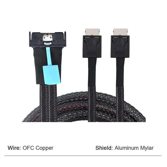 Alt view image 3 of 6 - Gen5 MCIO 8X 8I 74P to Dual Oculink SFF-8611 4i Server High-Speed Cable PCIe 5.0 32Gbps Flat-to-Flat Internal Connection Cable, Black (0.5M)