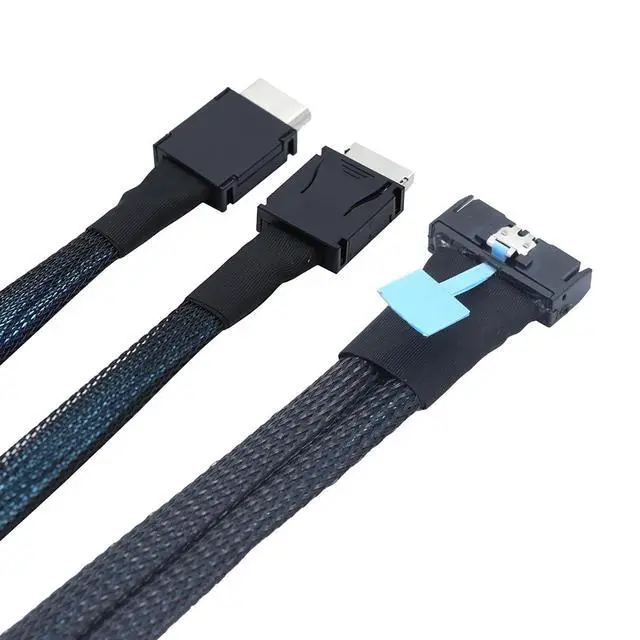 Alt view image 4 of 6 - Gen5 MCIO 8X 8I 74P to Dual Oculink SFF-8611 4i Server High-Speed Cable PCIe 5.0 32Gbps Flat-to-Flat Internal Connection Cable, Black (0.5M)