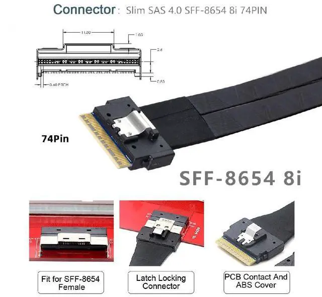 Alt view image 5 of 7 - Dual SFF-8654 74Pin Slimline 8X VROC to PCIE PCI-Express 16x Adapter with ATX 24Pin Power Switch Port