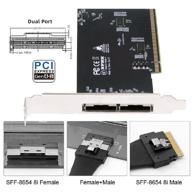 Alt view image 2 of 7 - Dual SFF-8654 8X 74Pin to PCIE 16X Express 5.0 PCIE4.0 Raid VROC Hyper External Slimline Adapter with Linear Redriver Over Long Cable Lengths