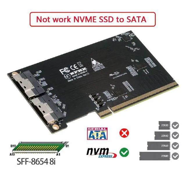 Alt view image 4 of 7 - Dual SFF-8654 8X 74Pin to PCIE 16X Express 5.0 PCIE4.0 Raid VROC Hyper External Slimline Adapter with Linear Redriver Over Long Cable Lengths