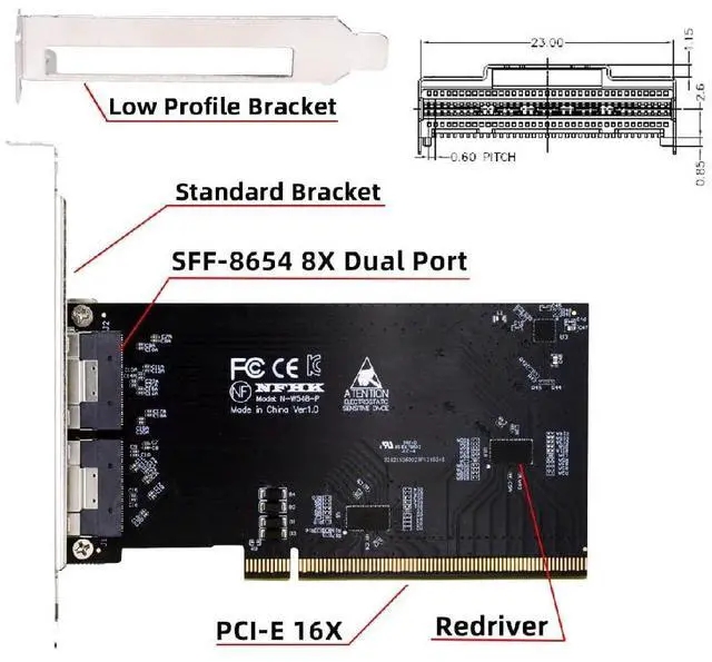 Alt view image 5 of 7 - Dual SFF-8654 8X 74Pin to PCIE 16X Express 5.0 PCIE4.0 Raid VROC Hyper External Slimline Adapter with Linear Redriver Over Long Cable Lengths