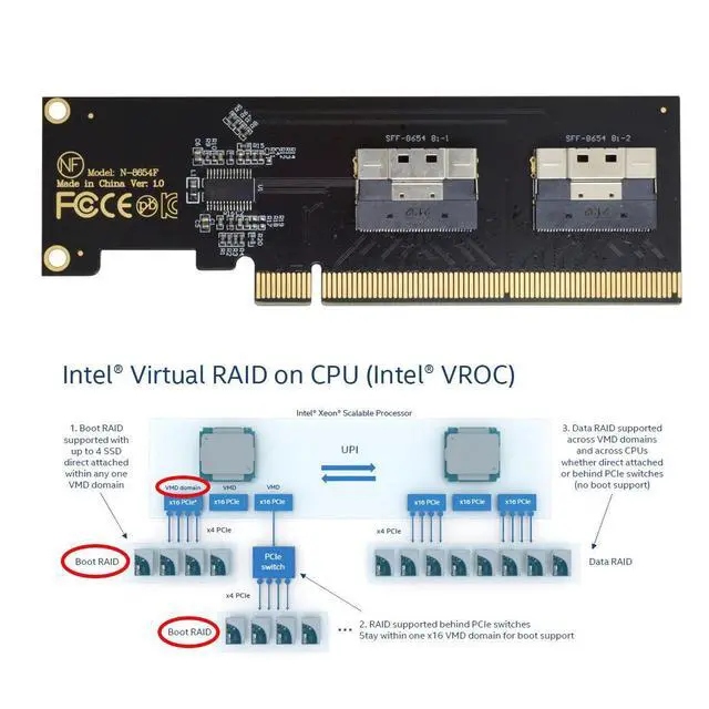 Alt view image 3 of 7 - Slimline Dual SFF-8654 8X 4 NVME to PCIE Express 3.0 4.0 Raid Card VROC Raid0 Hyper Adapter