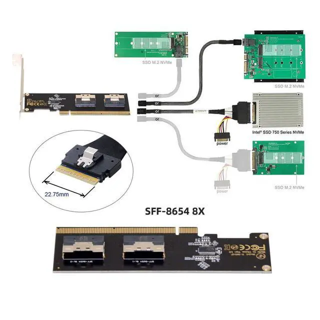 Alt view image 7 of 7 - Slimline Dual SFF-8654 8X 4 NVME to PCIE Express 3.0 4.0 Raid Card VROC Raid0 Hyper Adapter