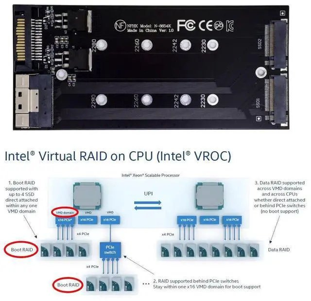 Alt view image 3 of 7 - Dual 2X NVME M.2 AHCI to Slimline PCIE Express 3.0 4.0 SFF-8654 8X Raid Card VROC Raid0 Hyper Adapter
