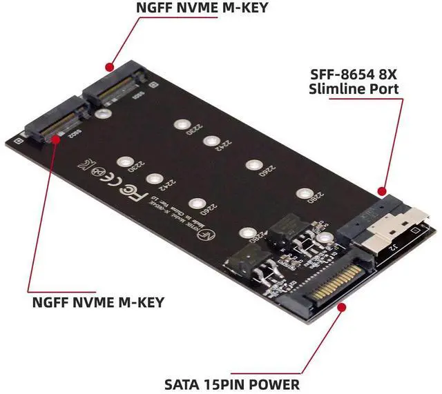Alt view image 5 of 7 - Dual 2X NVME M.2 AHCI to Slimline PCIE Express 3.0 4.0 SFF-8654 8X Raid Card VROC Raid0 Hyper Adapter