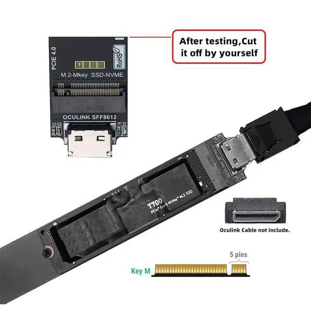 Alt view image 5 of 7 - NVME 2280 PCIe 4.0 M.2 NGFF M-Key to Oculink SFF-8612 SFF-8611 PCIe SSD PCBA Adapter for Mainboard