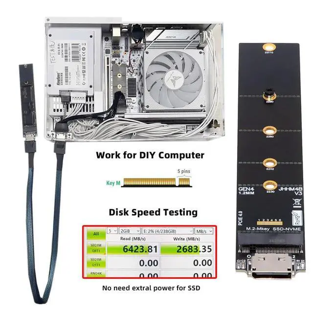 Alt view image 7 of 7 - NVME 2280 PCIe 4.0 M.2 NGFF M-Key to Oculink SFF-8612 SFF-8611 PCIe SSD PCBA Adapter for Mainboard