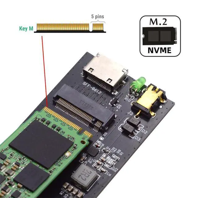 Alt view image 4 of 7 - SFF-8612 SFF-8611 Oculink Port to M.2 NGFF M-Key to NVME PCIe SSD 2280 SSD Enclosure Adapter for Mainboard
