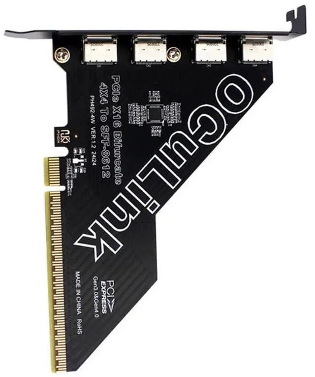 Main image of 4 Port PCIe 4.0 X16 to Oculink Adapter,SFF-8611/8612 to PCI Express Expansion Card Adapter with 12cm Slot Bracket