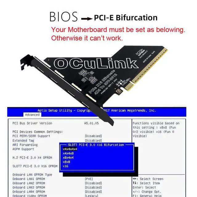 Alt view image 5 of 7 - 4 Port PCIe 4.0 X16 to Oculink Adapter,SFF-8611/8612 to PCI Express Expansion Card Adapter with 12cm Slot Bracket