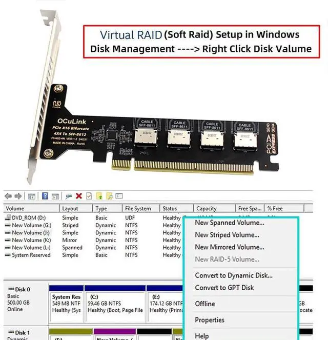 Alt view image 5 of 7 - 4 Port PCIe 4.0 X16 to Oculink Adapter,SFF-8611/8612 to PCI Express Expansion Card Adapter with 8cm/12cm Slot Bracket