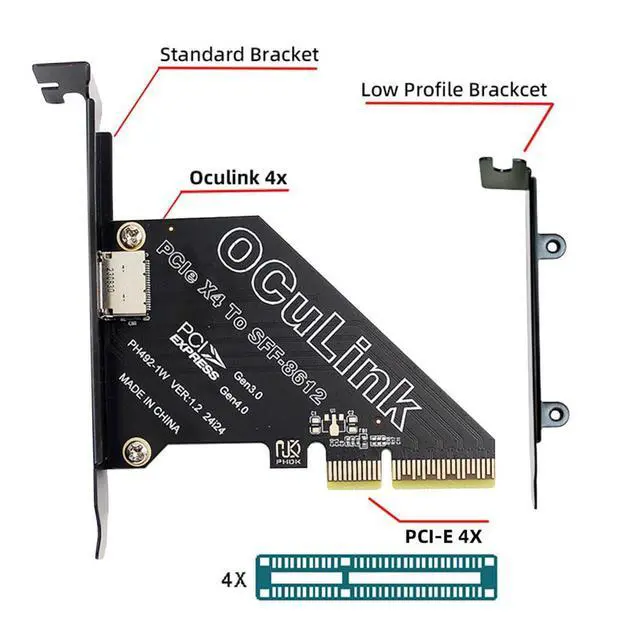 Alt view image 2 of 7 - PCIe 4.0 X4 to Oculink Adapter,SFF-8611/8612 to PCI Express Expansion Card Adapter with 8cm/12cm Slot Bracket