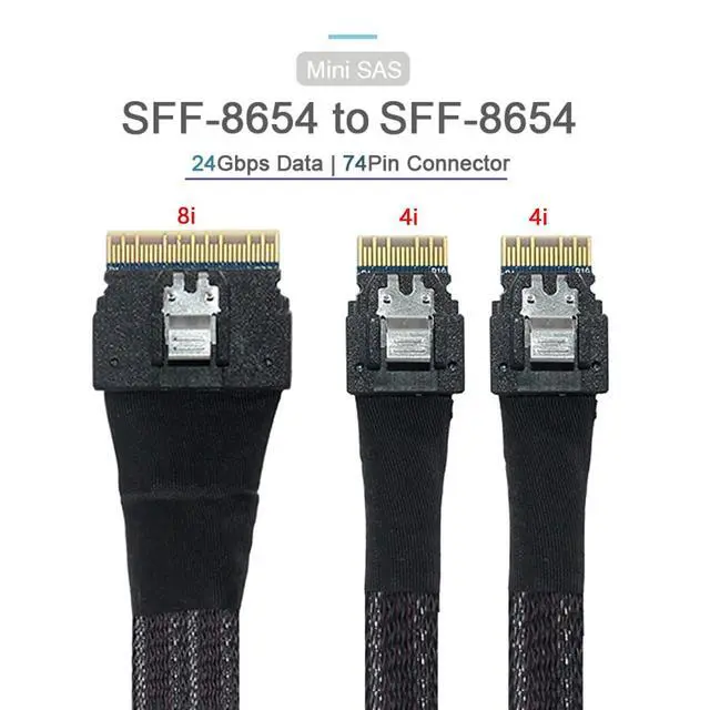 Alt view image 5 of 7 - PCI-E Ultraport Slimline SAS Slim 4.0 SFF-8654 8i 74pin to Dual SFF-8654 4i 38Pin Cable 40cm PCI-Express