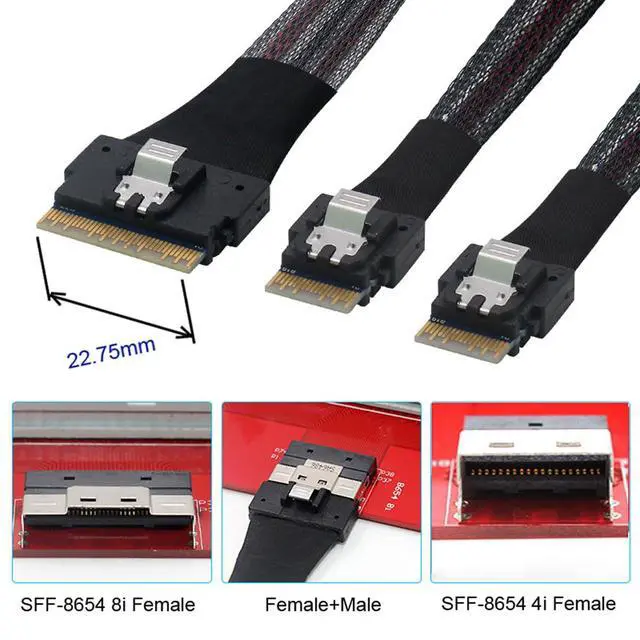 Alt view image 7 of 7 - PCI-E Ultraport Slimline SAS Slim 4.0 SFF-8654 8i 74pin to Dual SFF-8654 4i 38Pin Cable 40cm PCI-Express