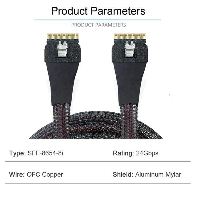 Alt view image 5 of 7 - PCI-E Slimline SAS 4.0 SFF-8654 8i 74pin Host to SFF-8654 74Pin Slim SAS Target Cable 50cm