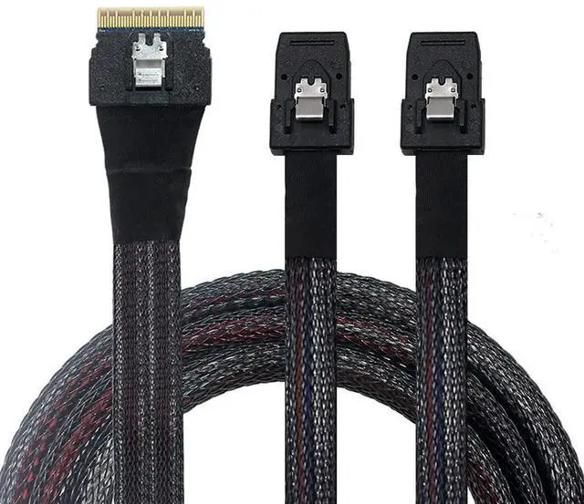 Main image of PCI-E Ultraport Slimline SAS Slim 4.0 SFF-8654 8i 74pin to Dual SFF-8087 Mini SAS Cable PCI-Express