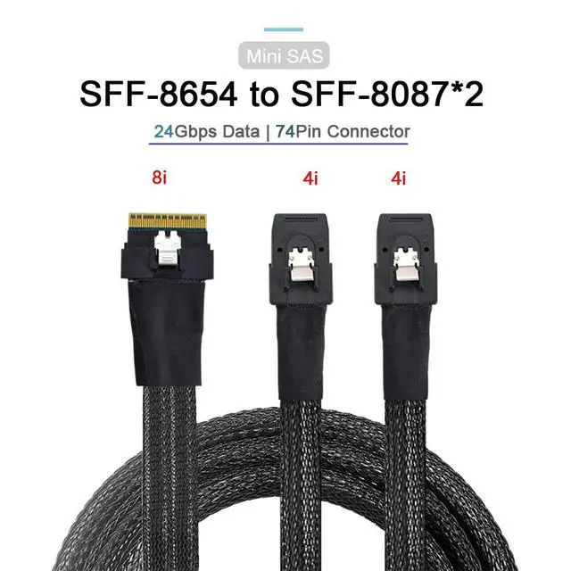 Alt view image 2 of 7 - PCI-E Ultraport Slimline SAS Slim 4.0 SFF-8654 8i 74pin to Dual SFF-8087 Mini SAS Cable PCI-Express