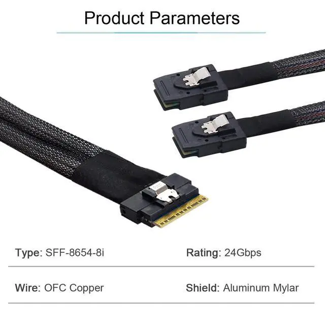 Alt view image 4 of 7 - PCI-E Ultraport Slimline SAS Slim 4.0 SFF-8654 8i 74pin to Dual SFF-8087 Mini SAS Cable PCI-Express