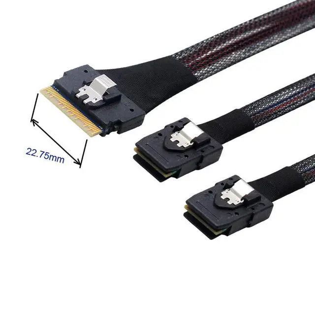 Alt view image 7 of 7 - PCI-E Ultraport Slimline SAS Slim 4.0 SFF-8654 8i 74pin to Dual SFF-8087 Mini SAS Cable PCI-Express