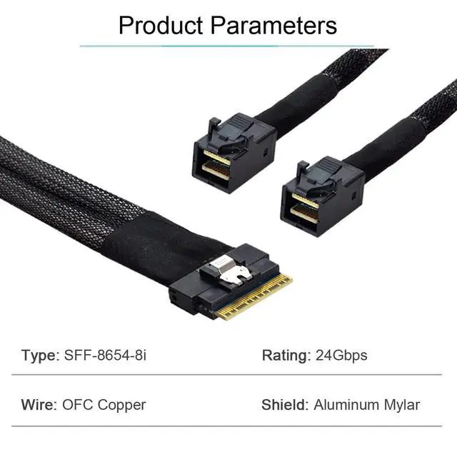 Alt view image 4 of 7 - PCI-E Ultraport Slimline SAS Slim 4.0 SFF-8654 8i 74pin to Dual SFF-8643 4i Mini SAS HD Cable PCI-Express