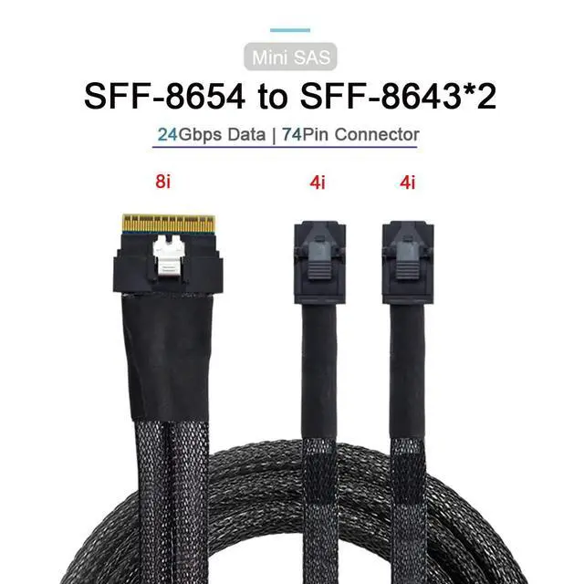 Alt view image 2 of 7 - PCI-E Ultraport Slimline SAS Slim 4.0 SFF-8654 8i 74pin to Dual SFF-8643 4i Mini SAS HD Cable PCI-Express