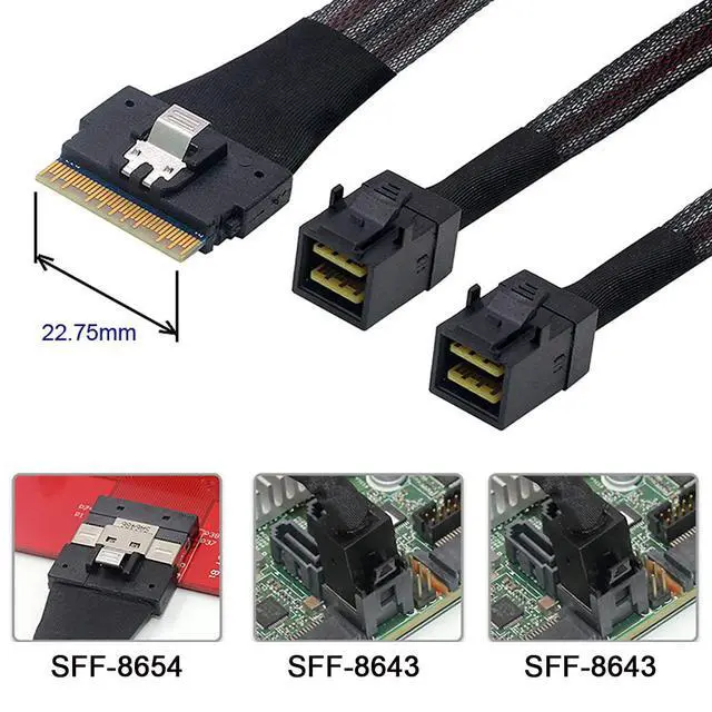 Alt view image 5 of 7 - PCI-E Ultraport Slimline SAS Slim 4.0 SFF-8654 8i 74pin to Dual SFF-8643 4i Mini SAS HD Cable PCI-Express