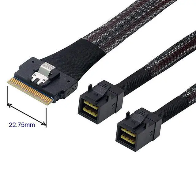 Alt view image 7 of 7 - PCI-E Ultraport Slimline SAS Slim 4.0 SFF-8654 8i 74pin to Dual SFF-8643 4i Mini SAS HD Cable PCI-Express