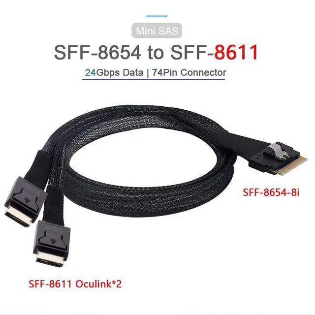 Alt view image 2 of 7 - PCI-E Ultraport Slimline SAS Slim 4.0 SFF-8654 8i 74pin to Dual Oculink SFF-8611 Cable 50cm PCI-Express