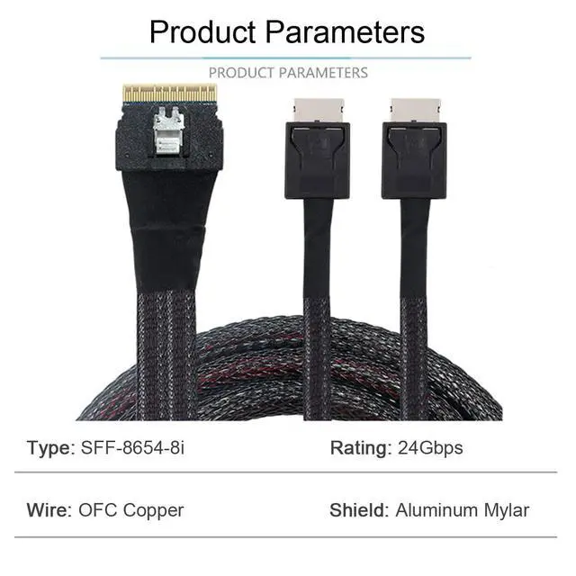 Alt view image 4 of 7 - PCI-E Ultraport Slimline SAS Slim 4.0 SFF-8654 8i 74pin to Dual Oculink SFF-8611 Cable 50cm PCI-Express