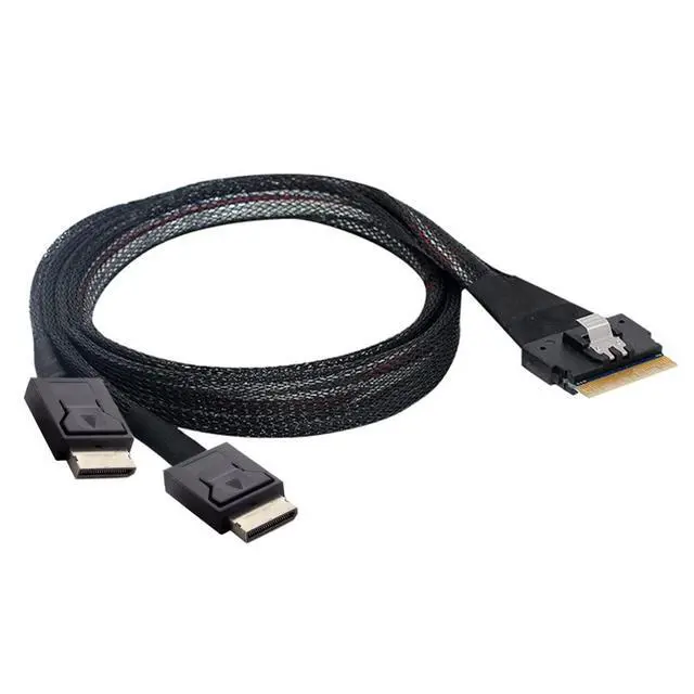 Alt view image 7 of 7 - PCI-E Ultraport Slimline SAS Slim 4.0 SFF-8654 8i 74pin to Dual Oculink SFF-8611 Cable 50cm PCI-Express