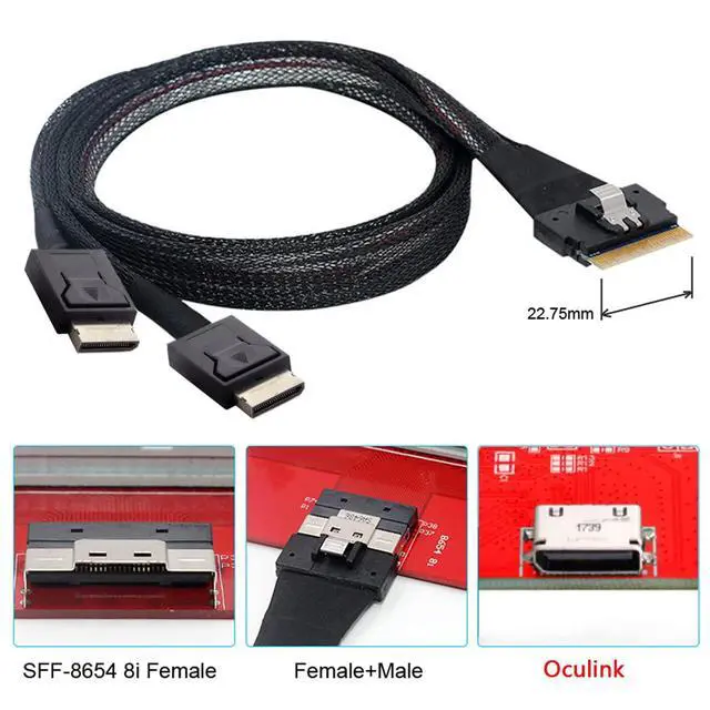 Alt view image 5 of 7 - PCI-E Ultraport Slimline SAS Slim 4.0 SFF-8654 8i 74pin to Dual Oculink SFF-8611 Cable 50cm PCI-Express