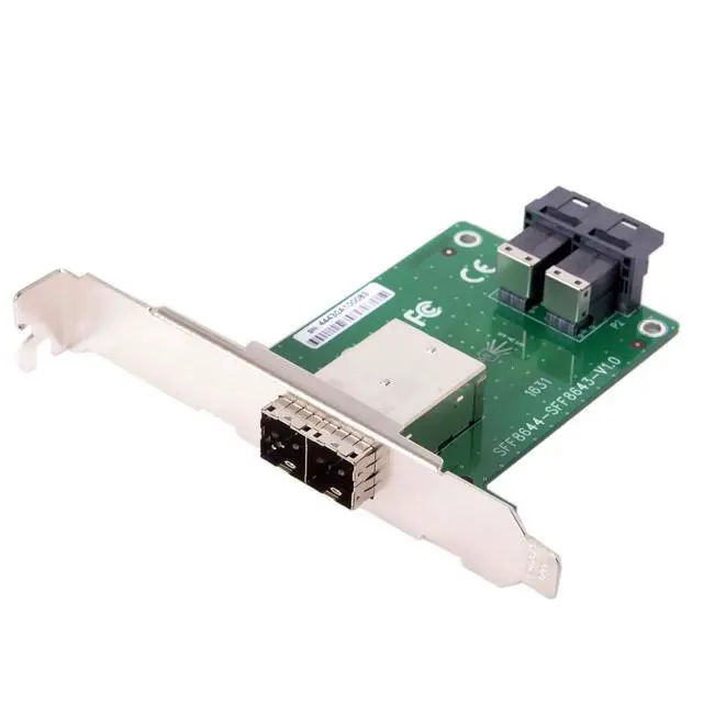 Alt view image 2 of 6 - Dual Ports Mini SAS HD SFF-8644 to Internal SAS HD SFF-8643 PCBA Female Adapter with Low Profile Bracket