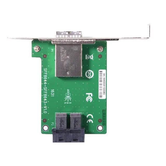 Alt view image 3 of 6 - Dual Ports Mini SAS HD SFF-8644 to Internal SAS HD SFF-8643 PCBA Female Adapter with Low Profile Bracket