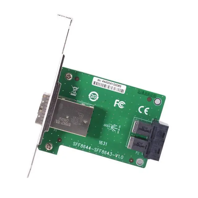 Alt view image 6 of 6 - Dual Ports Mini SAS HD SFF-8644 to Internal SAS HD SFF-8643 PCBA Female Adapter with Low Profile Bracket