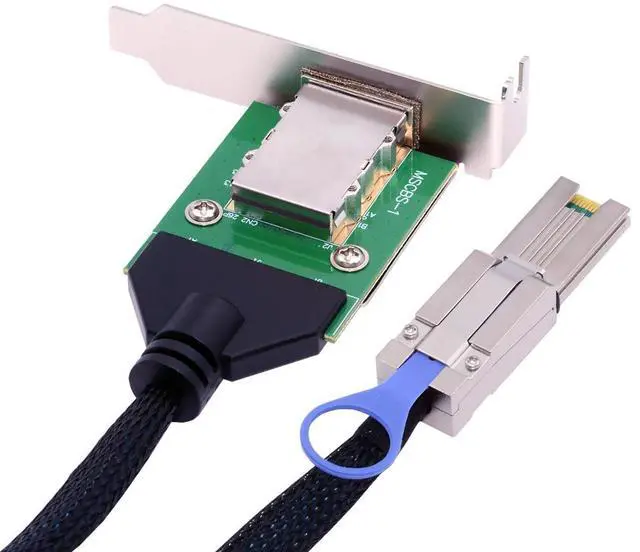 Main image of Mini SAS SFF-8088 Male to SFF-8088 Female Extension External Cable PCBA with Low Profile Bracket 50cm