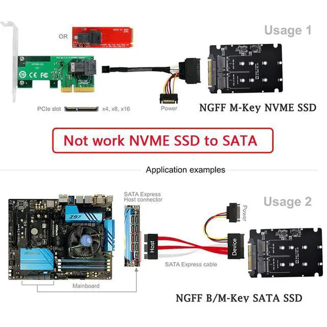 Alt view image 2 of 7 - SFF-8639 NVME U.2 to Combo NGFF M.2 M-Key SATA PCIe SSD Adapter for Mainboard Replace SSD 750 p3600 p3700