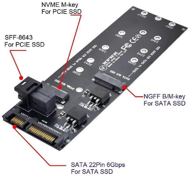 Alt view image 4 of 7 - SFF-8643 to U2 Kit NGFF M-Key to HD Mini SAS NVME PCIe SSD SATA Adapter for Motherboard