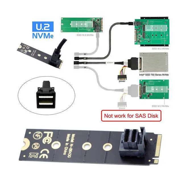 Alt view image 4 of 7 - U.2 Kit SFF-8639 NVME PCIe4.0 SSD Adapter 22x80mm for Mainboard SSD 750 p3600 p3700 M.2 SFF-8643 Mini SAS HD