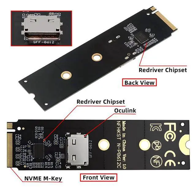 Alt view image 5 of 7 - NVME 2280 PCIe 4.0 M.2 M-Key to Oculink SFF-8612 SFF-8611 Host Adapter with Linear Redriver for U.2 SSD eGPU Over Long Cable