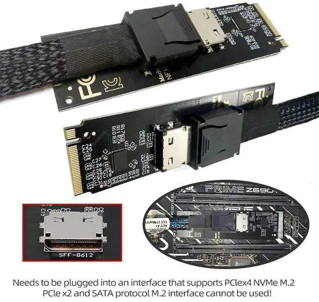 Alt view image 6 of 7 - NVME 2280 PCIe 4.0 M.2 M-Key to Oculink SFF-8612 SFF-8611 Host Adapter with Linear Redriver for U.2 SSD eGPU Over Long Cable