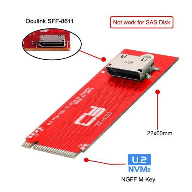 Alt view image 4 of 7 - PCI-E 3.0 M.2 M-Key to Oculink SFF-8612 SFF-8611 Host Adapter for PCIe Nvme SSD 2260