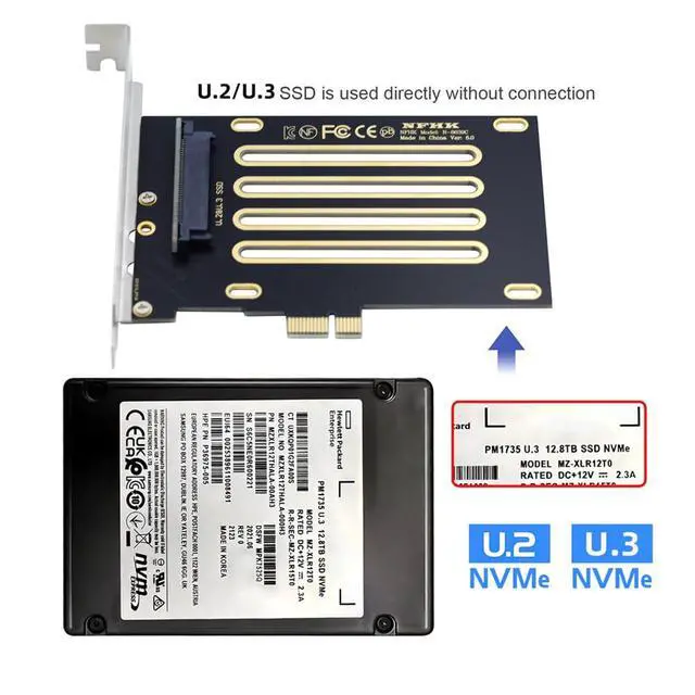 Alt view image 7 of 7 - PCI-E 4.0 X1 to U.2/U.3 SFF-8639 Host Adapter for PM1735 NVMe PCIe SSD