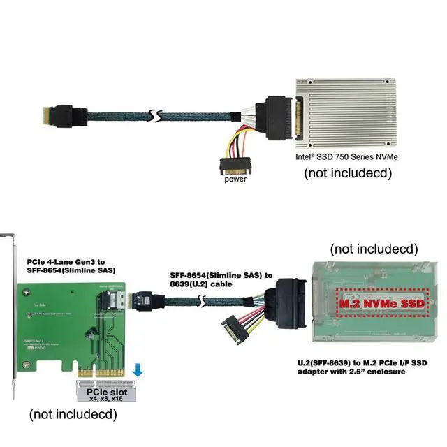 Alt view image 5 of 7 - U.2 U2 SFF-8639 to Slimline SFF-8654 4i NVME PCIe SSD Cable for Mainboard SSD 750 p3600 p3700 M.2 50CM