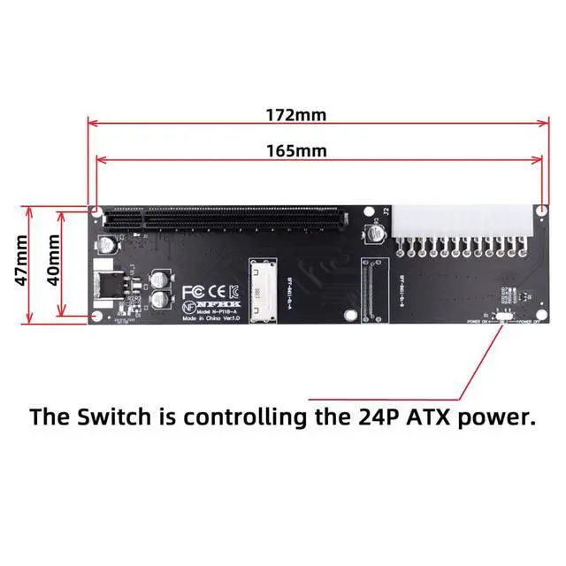 Alt view image 7 of 7 - Oculink 8X SFF-8612 8611 to PCI-Express PCIE 16x Adapter with ATX 24pin Power Port for Mainboard Graphics Card