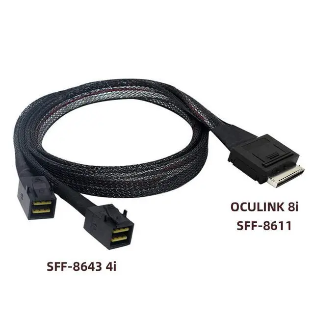 Alt view image 2 of 7 - 50cm OCuLink PCIe PCI-Express SFF-8611 8X 8-Lane to Dual SFF-8643 HD 4X SSD Data Active Cable