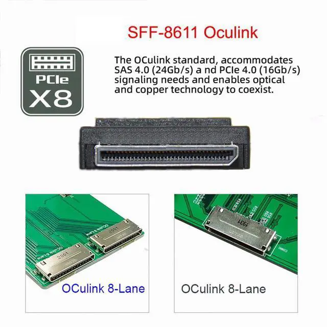 Alt view image 5 of 7 - Oculink PCIe PCI-Express Data Active Cable SFF-8611 8i to SFF-8654 8i 8X Slimline SSD 50cm