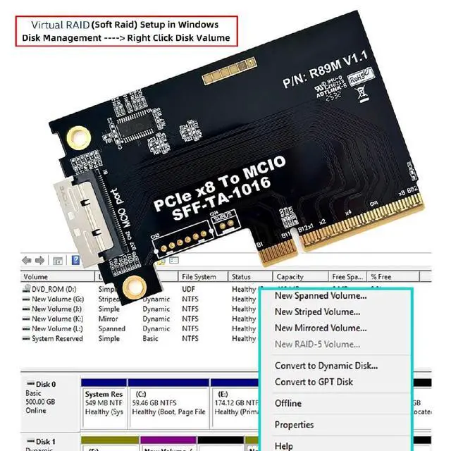 Alt view image 3 of 7 - PCIe 5.0 x8 Host Adapter Card for MCIO 8i (SFF-TA-1016) Port | Add GPUs, NVMe SSDs & Support Intel VROC on Your Motherboard