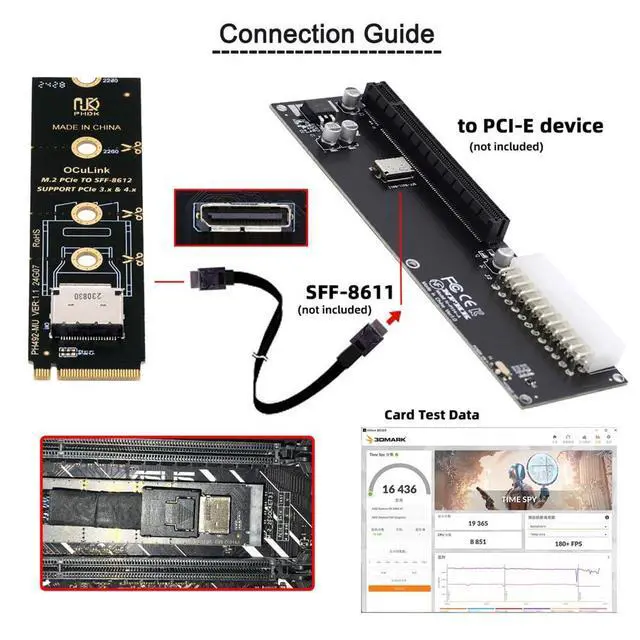 Alt view image 4 of 7 - PCI-E4.0 M.2 M-Key to Oculink SFF-8612 SFF-8611 Vertical Host Adapter for NVME U.2 SSD 2280 eGPU