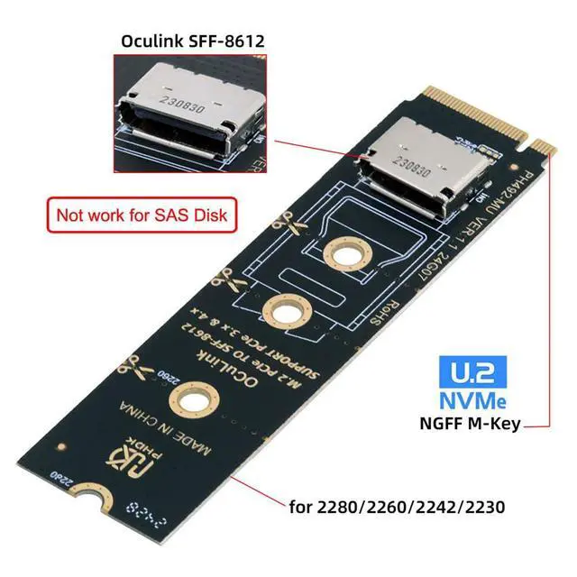 Alt view image 5 of 7 - PCI-E4.0 M.2 M-Key to Oculink SFF-8612 SFF-8611 Vertical Host Adapter for NVME U.2 SSD 2280 eGPU